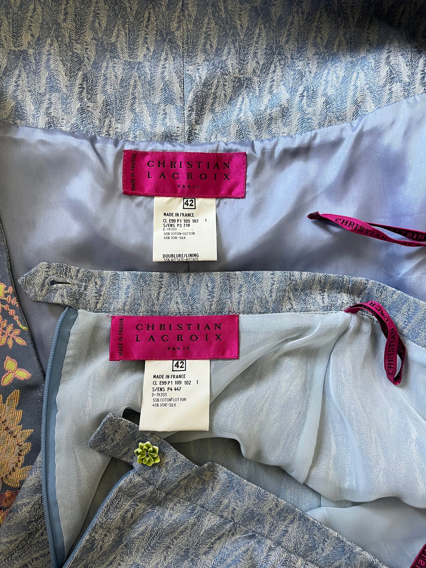 Christian Lacroix SS 1999 Light Blue Jacket Skirt Set