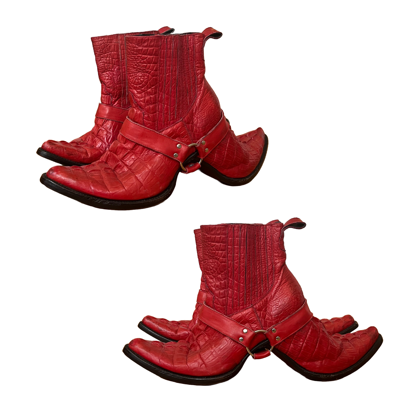 Hood By Air by Shayne Oliver SS 2017 Double Faced Red Croc effect Cowboy Boots