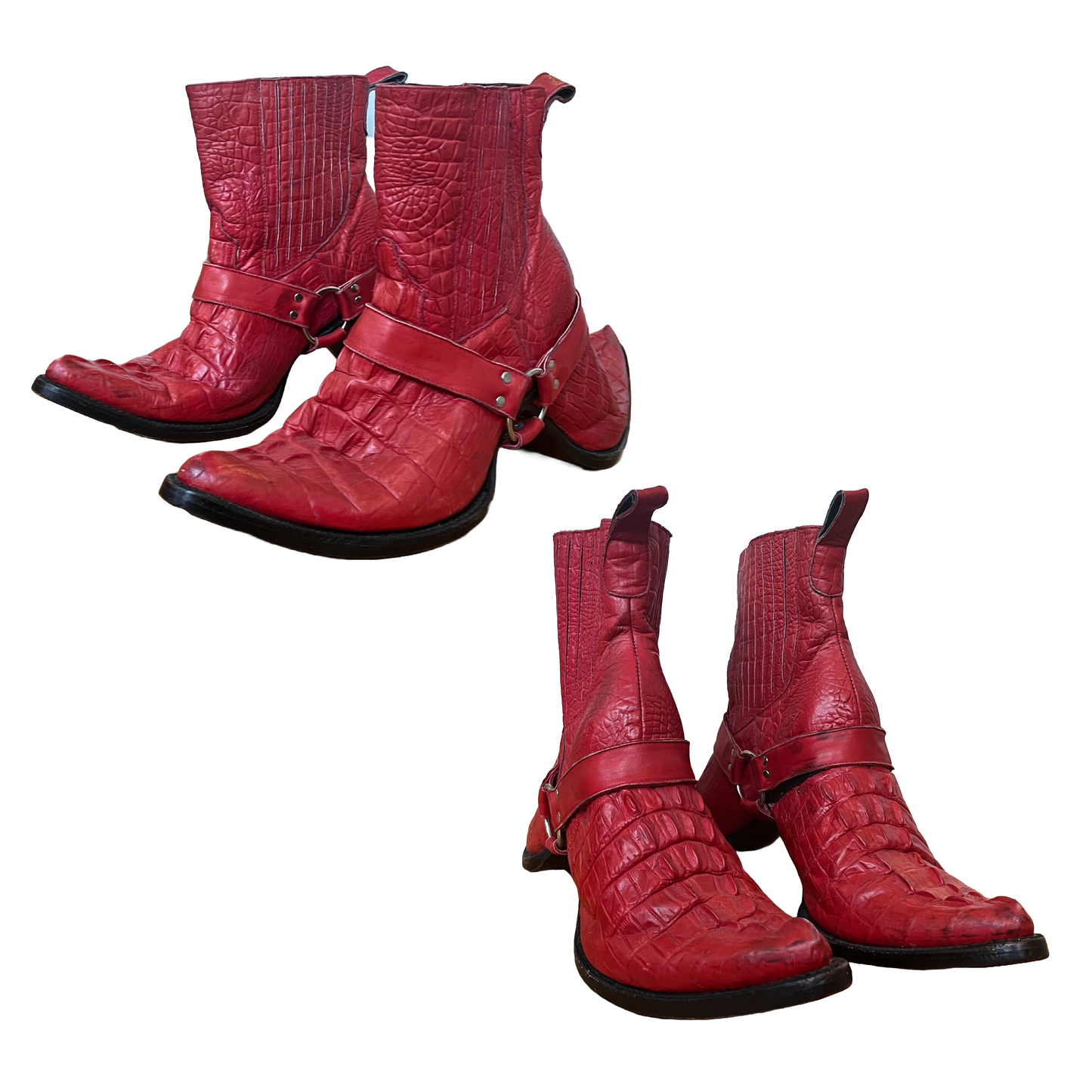Hood By Air by Shayne Oliver SS 2017 Double Faced Red Croc effect Cowboy Boots