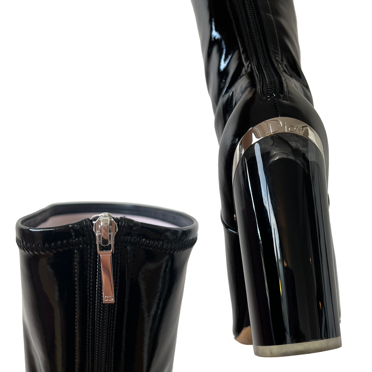 Christian Dior by Raf Simons AW 2015 Black Patent Leather Lucite Thigh-High Boots