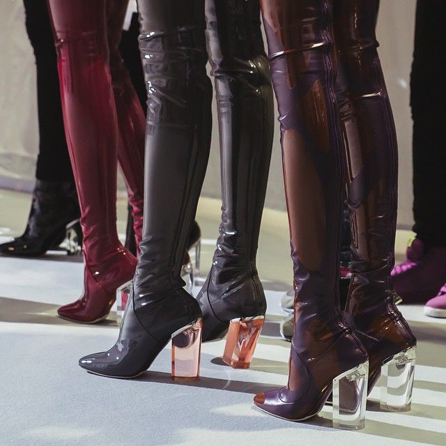 Christian Dior by Raf Simons AW 2015 Black Patent Leather Lucite Thigh-High Boots