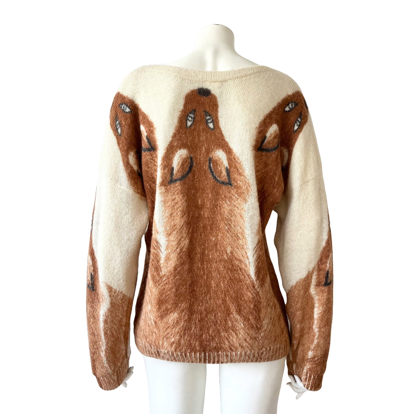 KRIZIA 80s Fox Sole Print Cream Angora Sweater