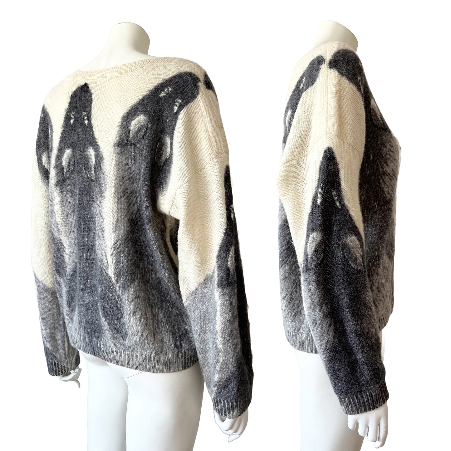 KRIZIA 80s Fox Sole Print Cream Angora Sweater