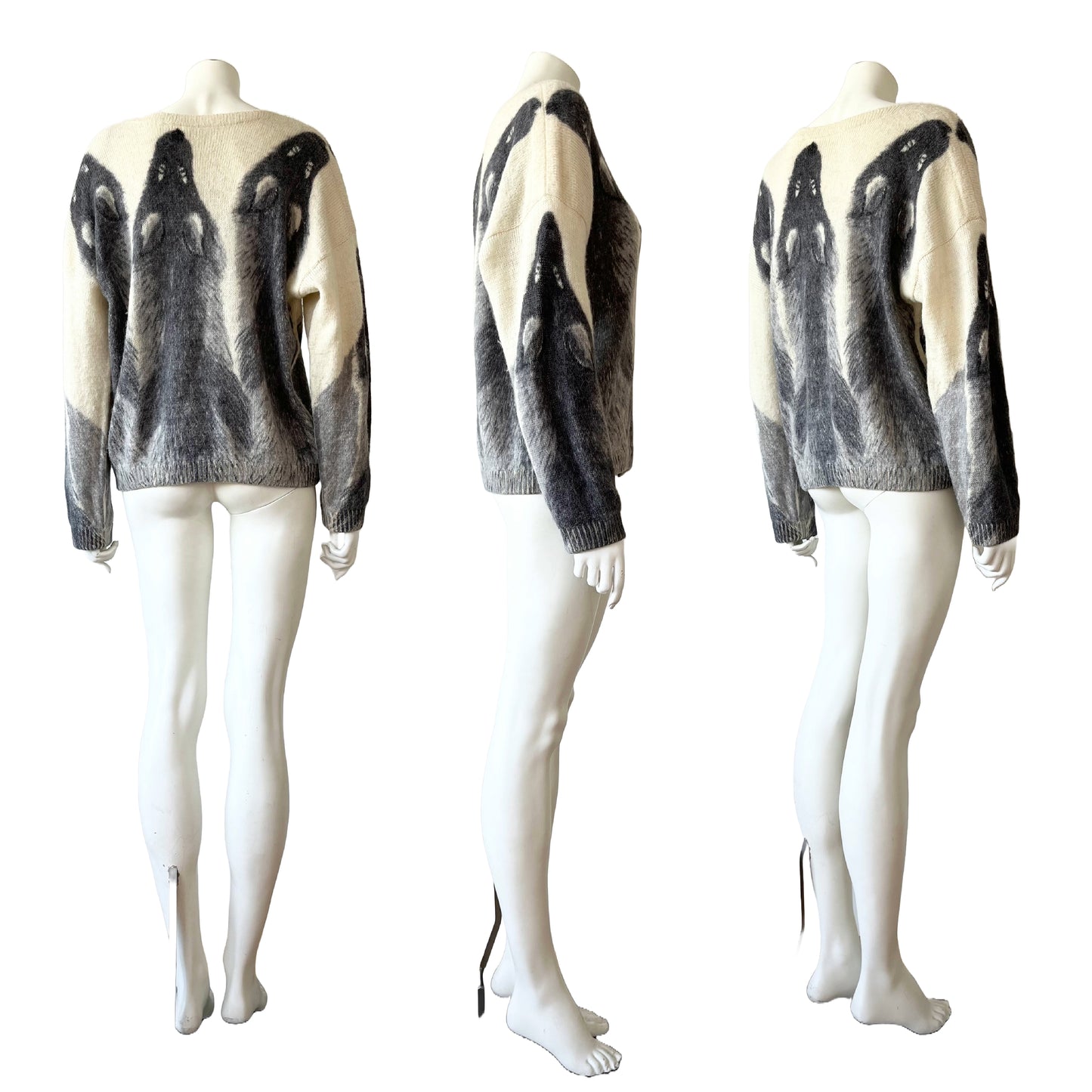 KRIZIA 80s Fox Sole Print Cream Angora Sweater