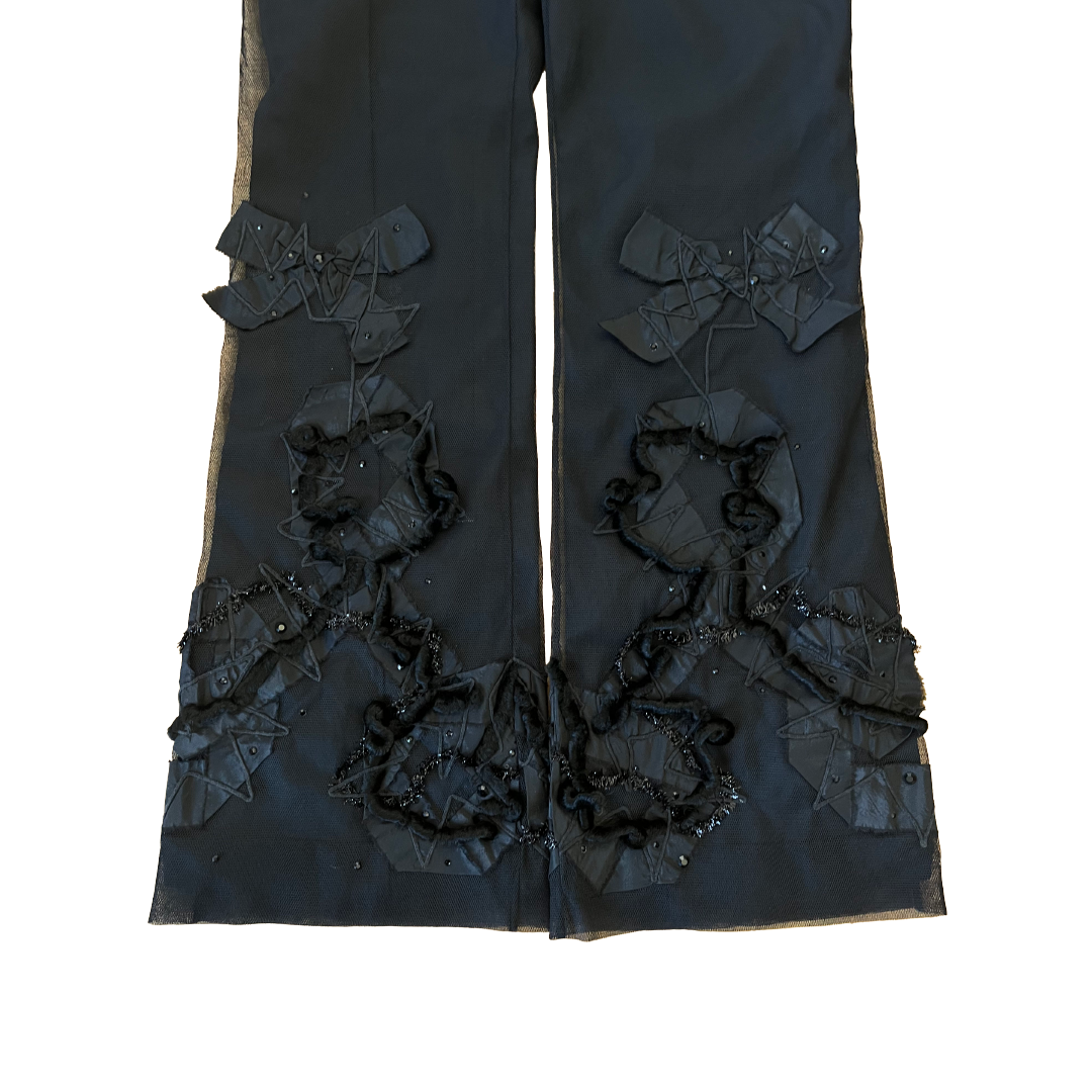 Christian Lacroix 90s Black Embroidered Tulle Trousers