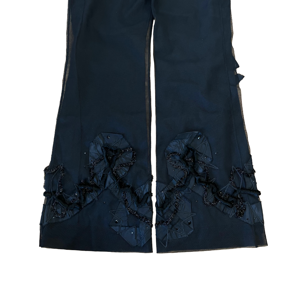 Christian Lacroix 90s Black Embroidered Tulle Trousers