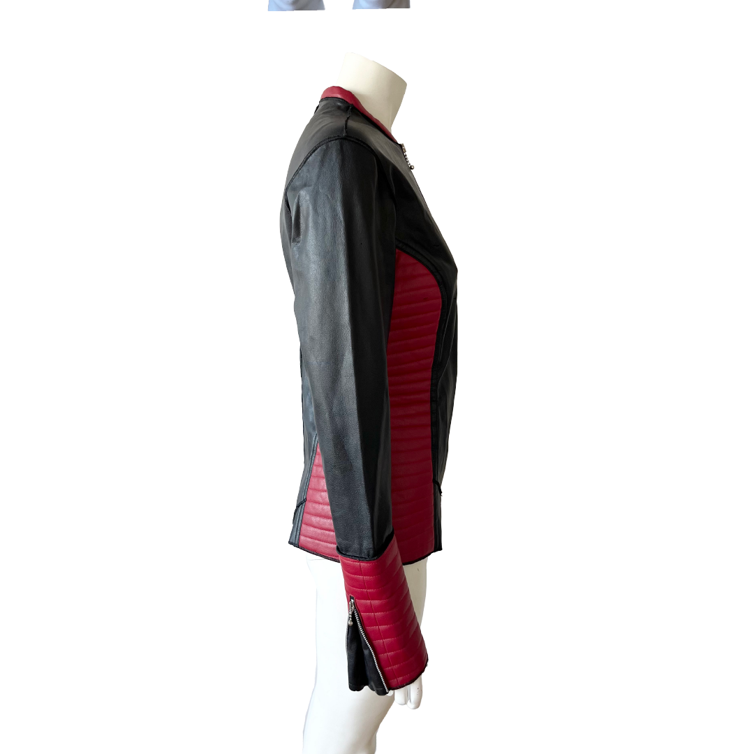 JEAN COLONNA 90s Faux Leather Black & Red Moto Jacket