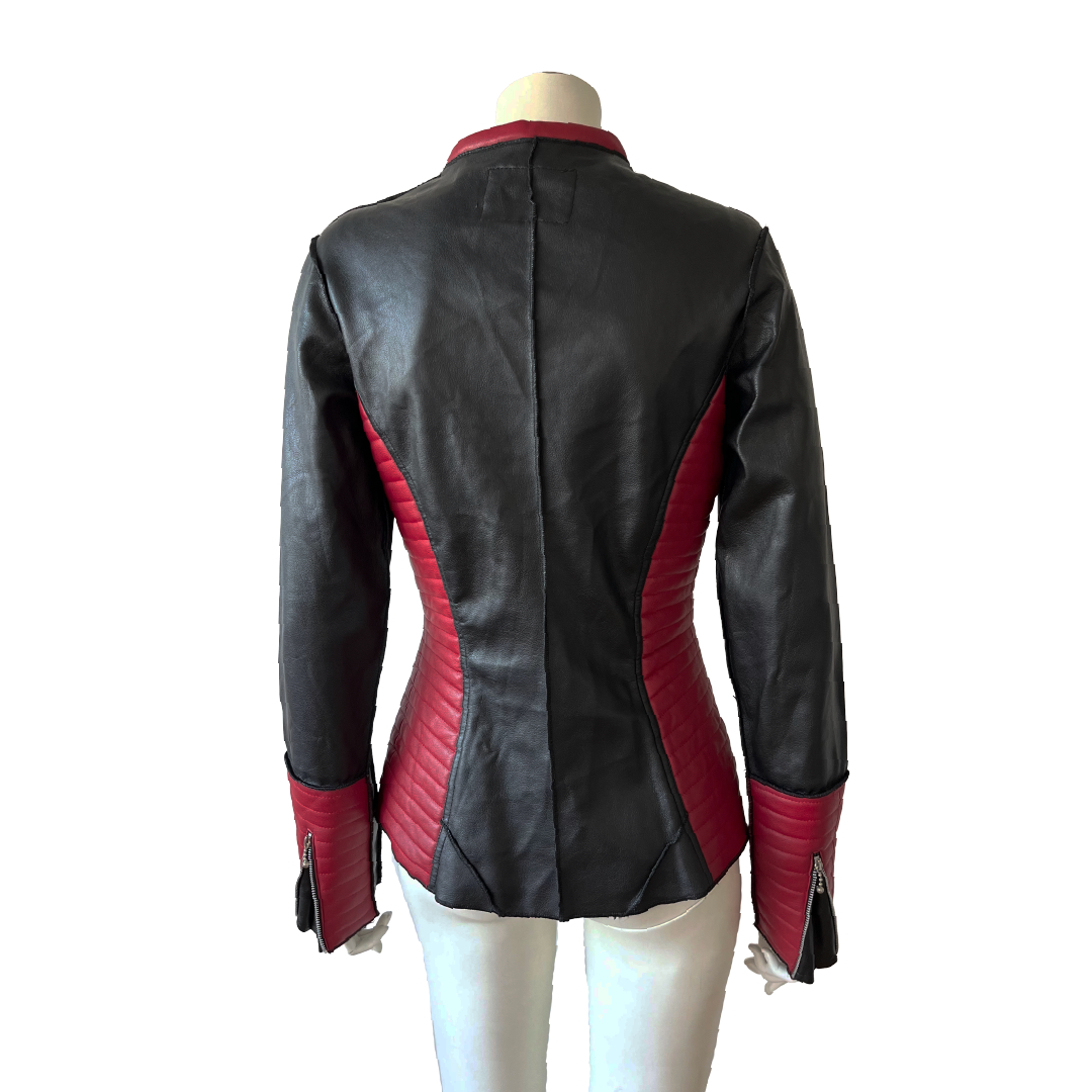 JEAN COLONNA 90s Faux Leather Black & Red Moto Jacket