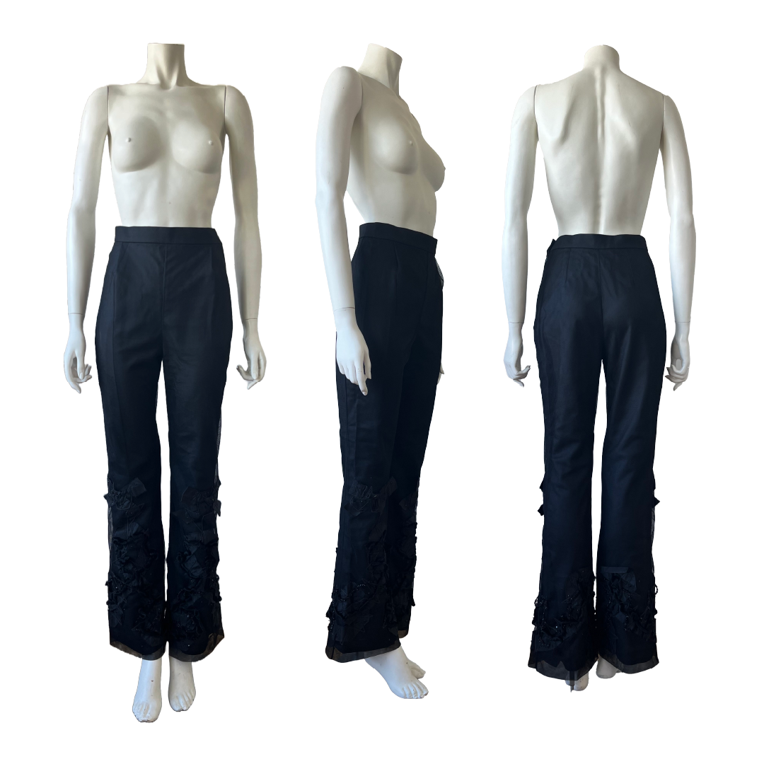 Christian Lacroix 90s Black Embroidered Tulle Trousers
