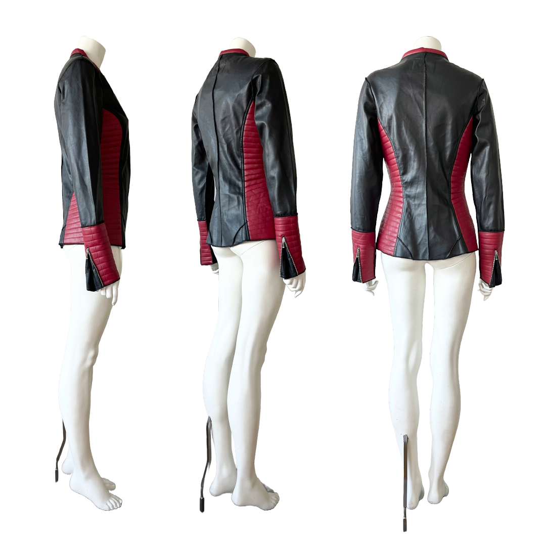JEAN COLONNA 90s Faux Leather Black & Red Moto Jacket