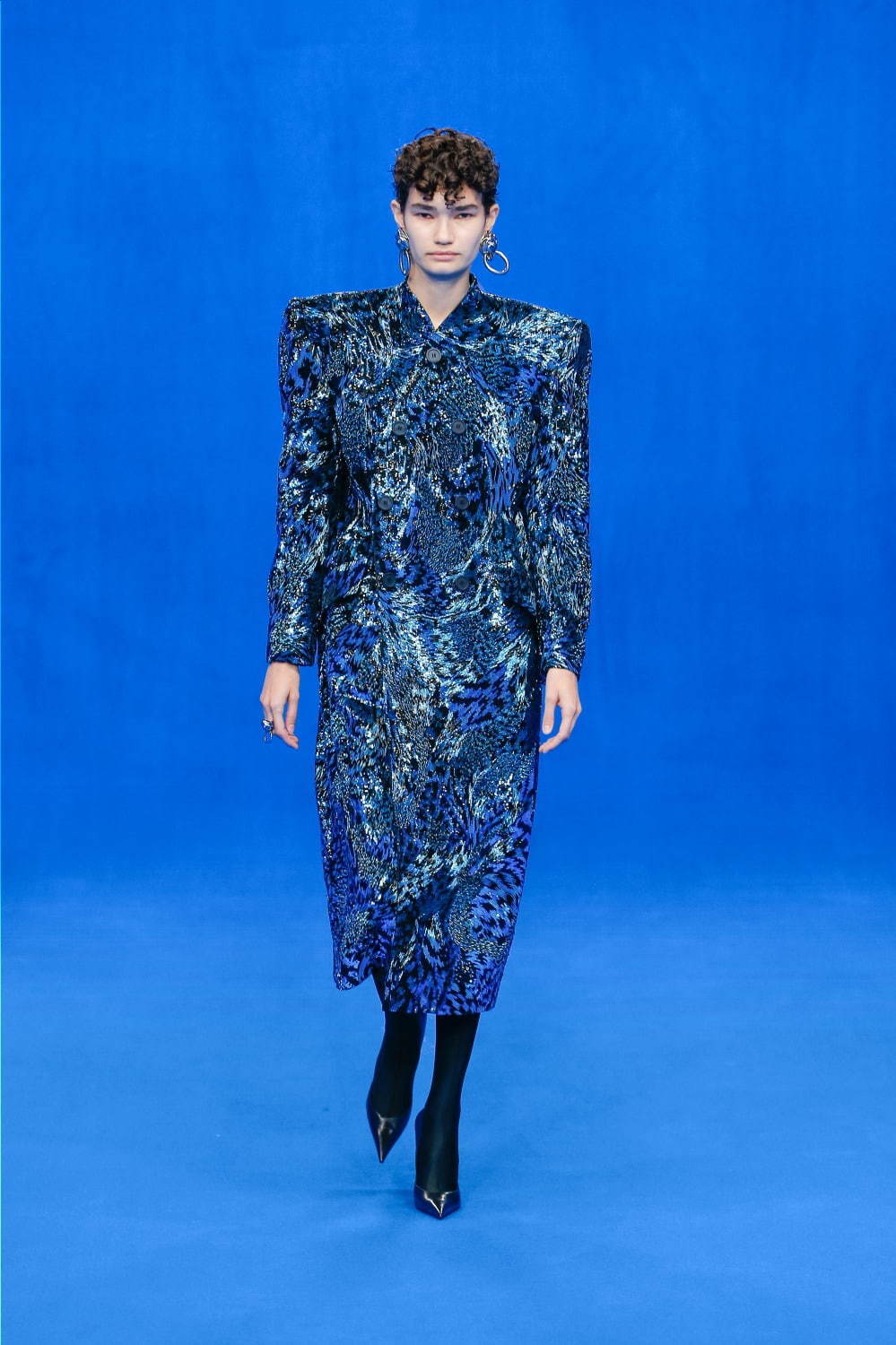 Balenciaga by Demna Gvasalia SS 2020 Blue Embroidered Hourglass Coat
