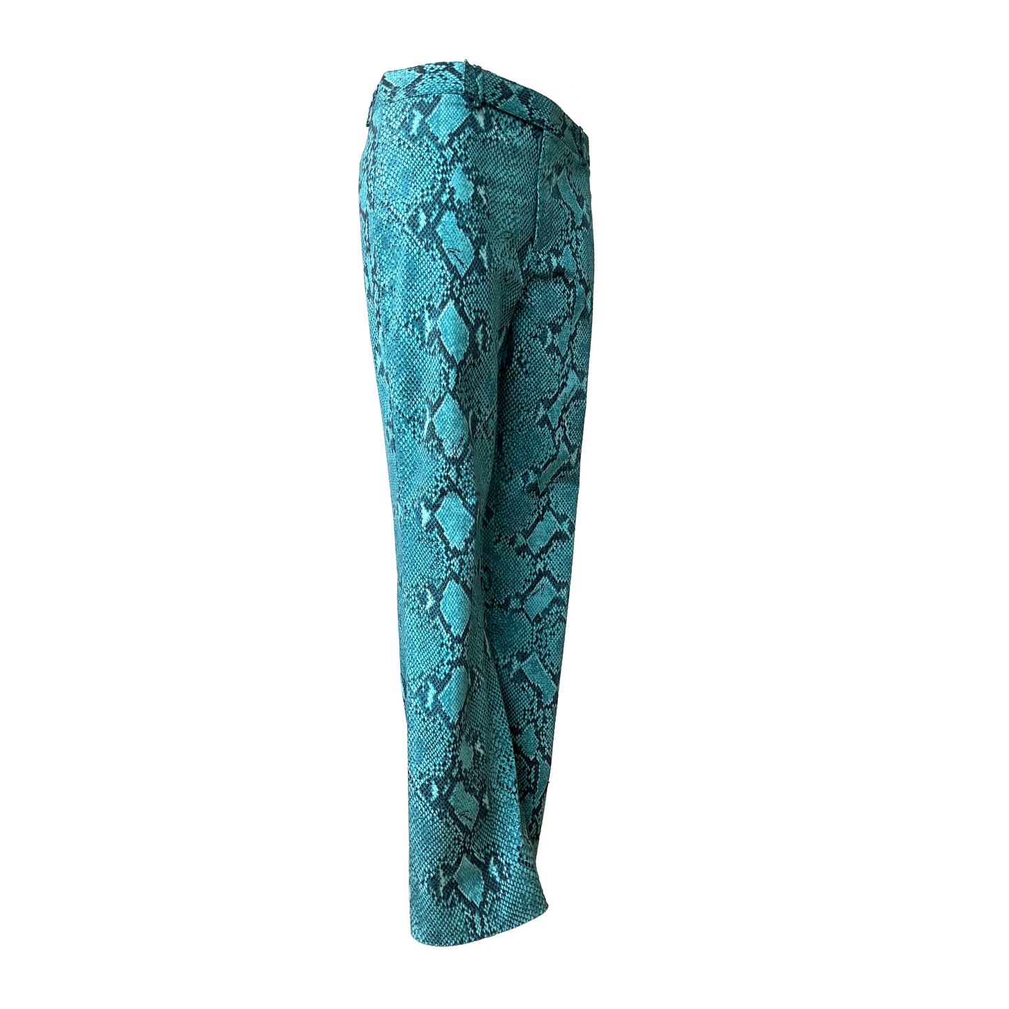 Gucci SS 2000 Turquoise Python Printed Flared Trousers by Tom Ford