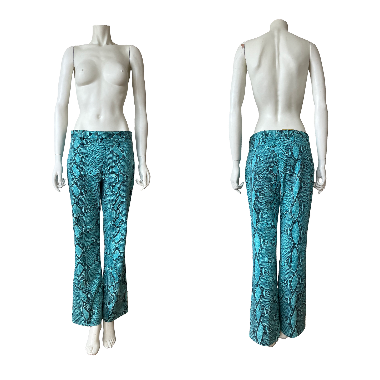 Gucci SS 2000 Turquoise Python Printed Flared Trousers by Tom Ford