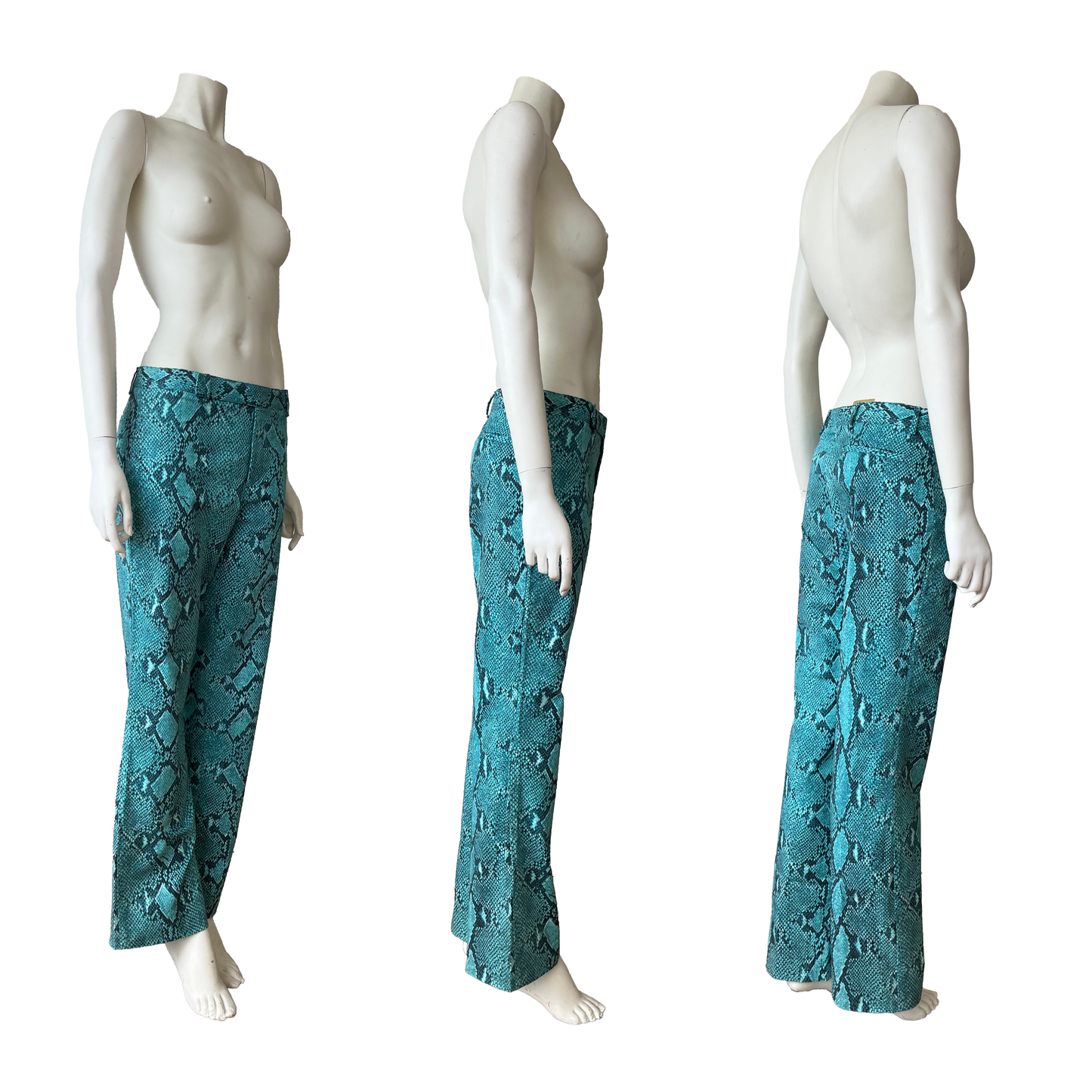 Gucci SS 2000 Turquoise Python Printed Flared Trousers by Tom Ford
