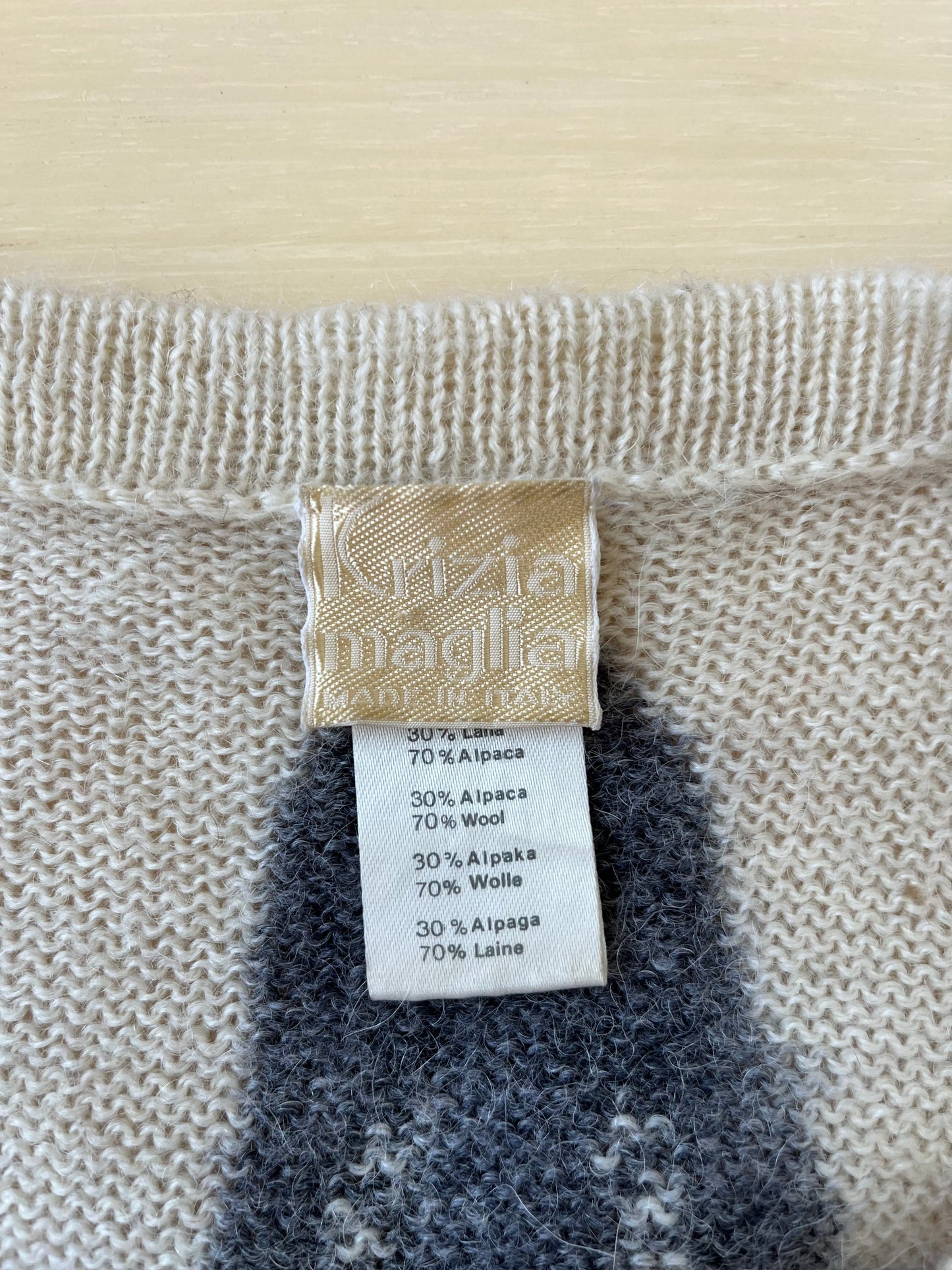 KRIZIA 80s Fox Sole Print Cream Angora Sweater