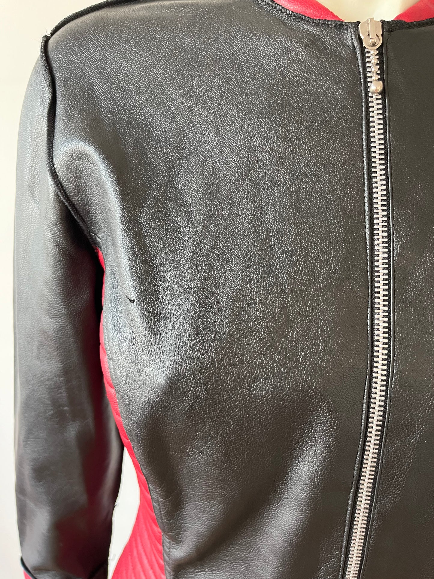 JEAN COLONNA 90s Faux Leather Black & Red Moto Jacket