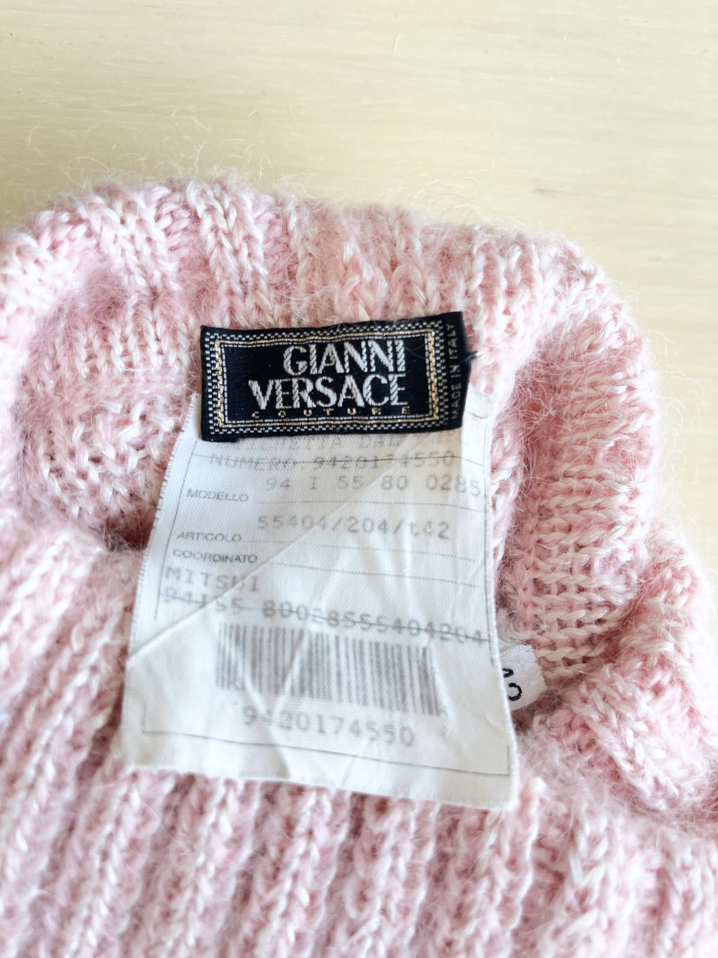 Gianni Versace AW 1994 Pink Metallic Knit Turtleneck Sweater