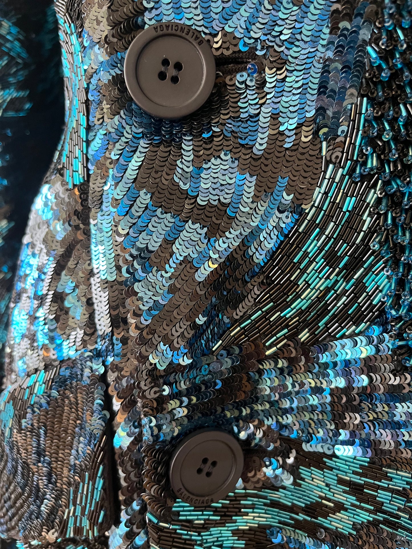 Balenciaga by Demna Gvasalia SS 2020 Blue Embroidered Hourglass Coat