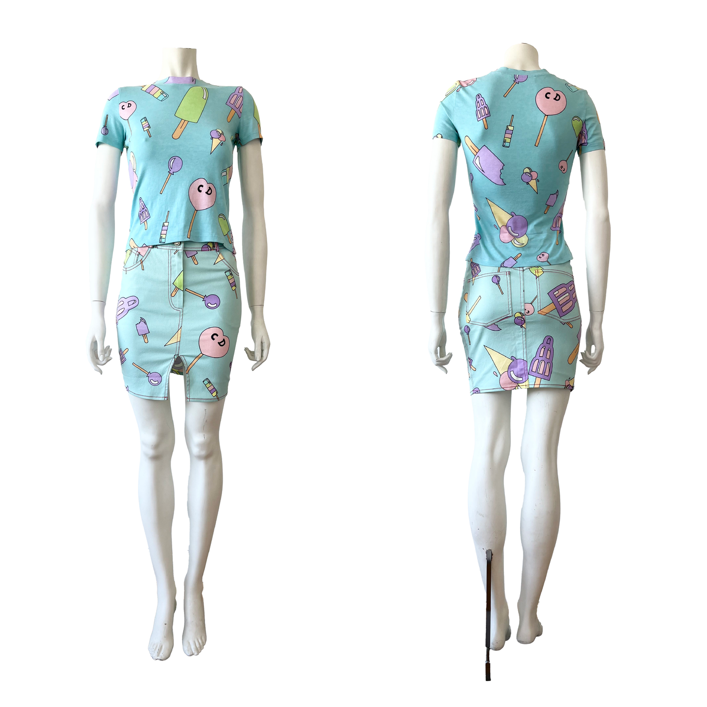 Christian Dior by John Galliano SS 2002 Ice Cream Treats printed Top & Skirt Set