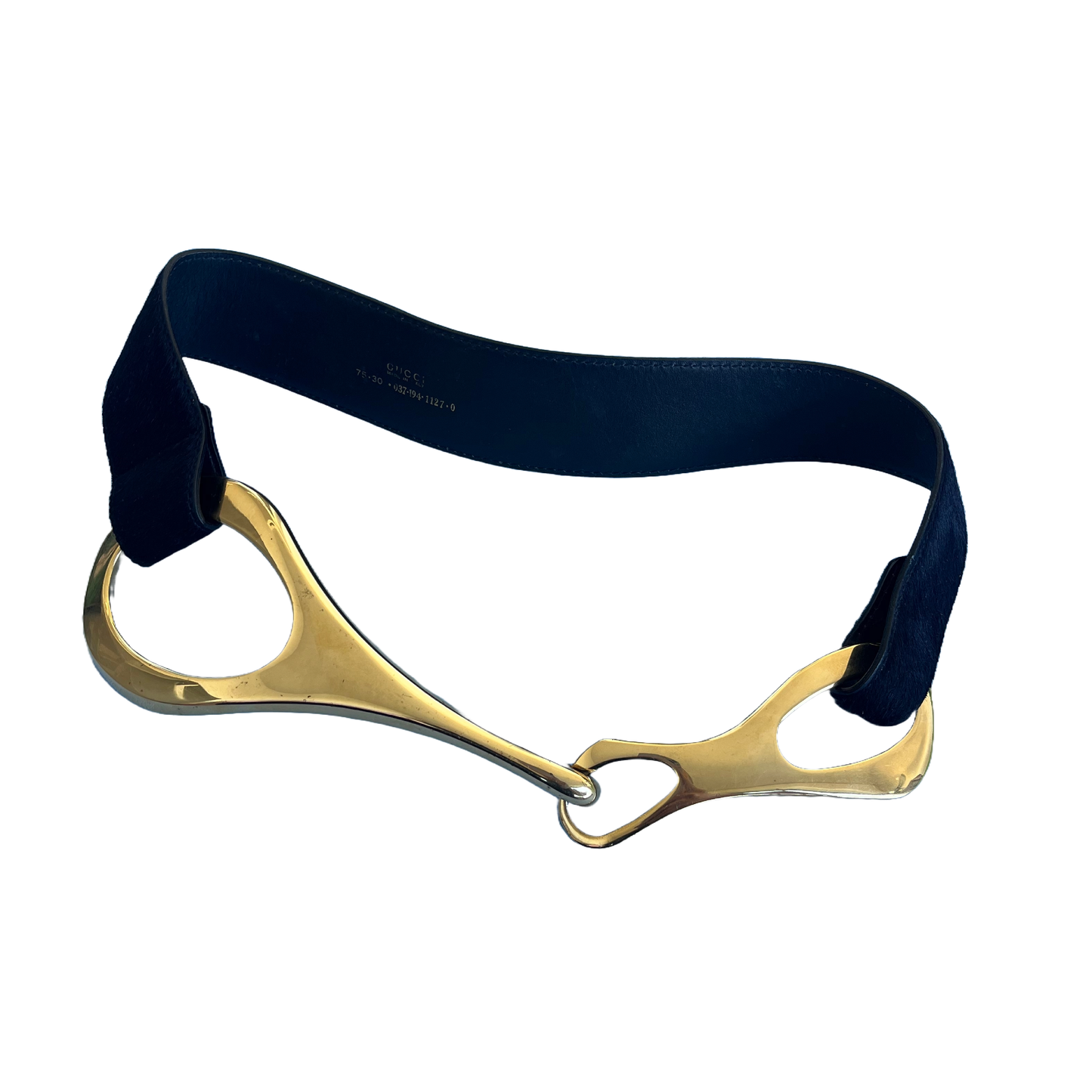 Gucci AW 1996 Black Leather Gold Horsebit Buckle Belt by Tom Ford