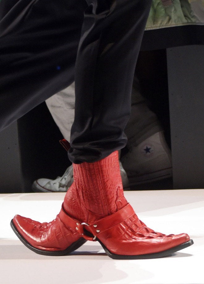 Hood By Air by Shayne Oliver SS 2017 Double Faced Red Croc effect Cowboy Boots