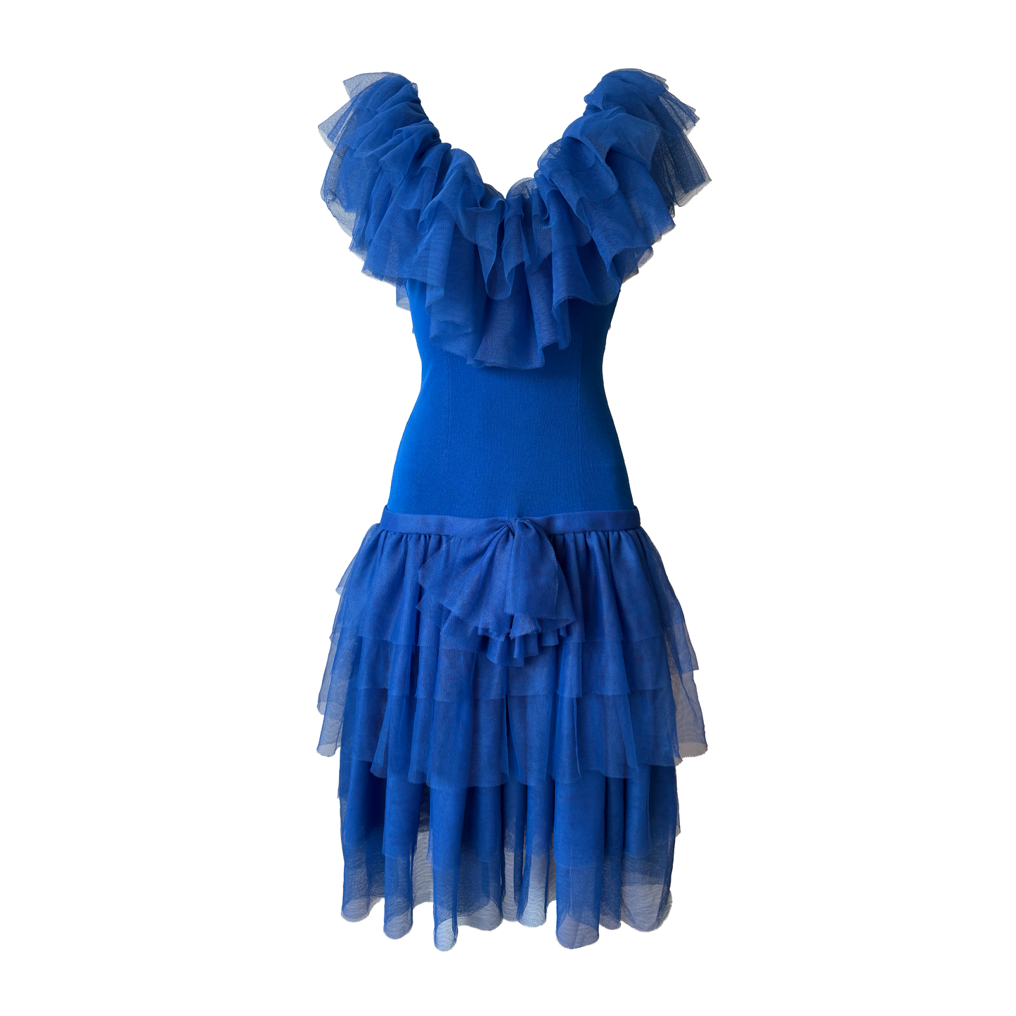 Loris Azzaro Blue Tulle Ruffle Dress