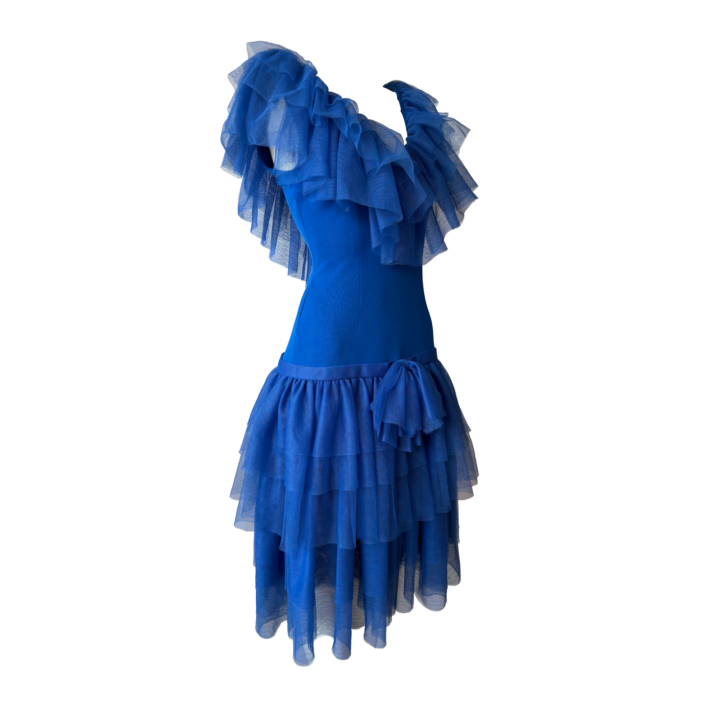 Loris Azzaro Blue Tulle Ruffle Dress