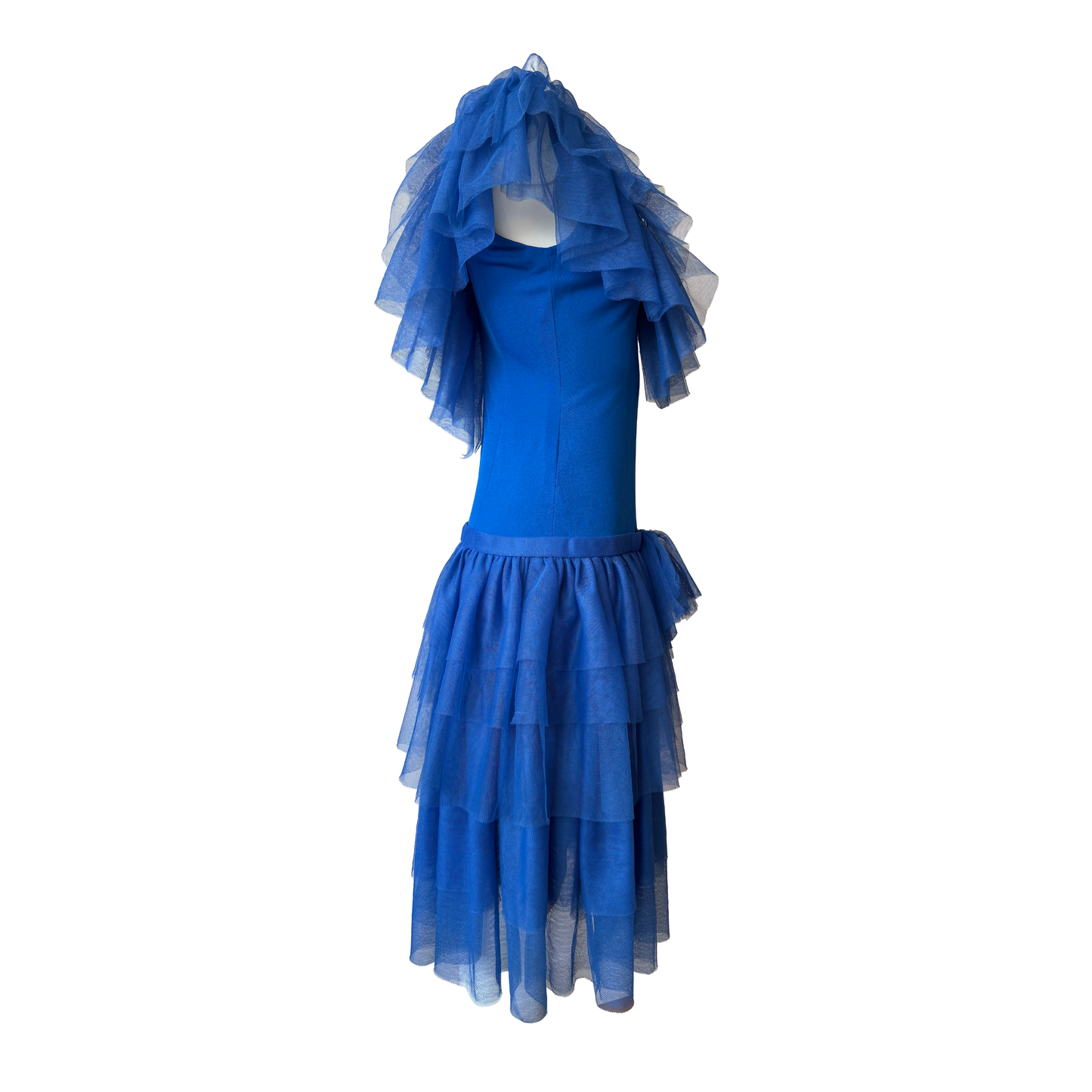 Loris Azzaro Blue Tulle Ruffle Dress