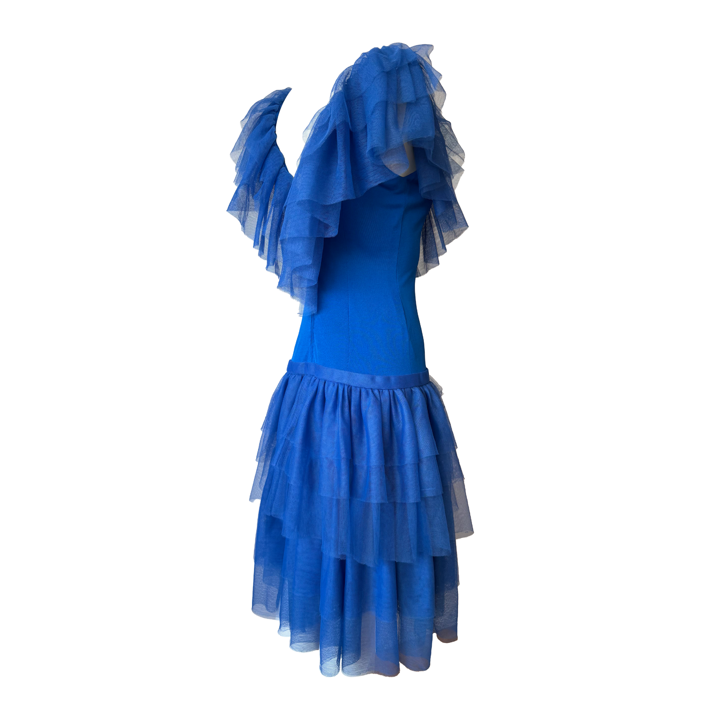 Loris Azzaro Blue Tulle Ruffle Dress