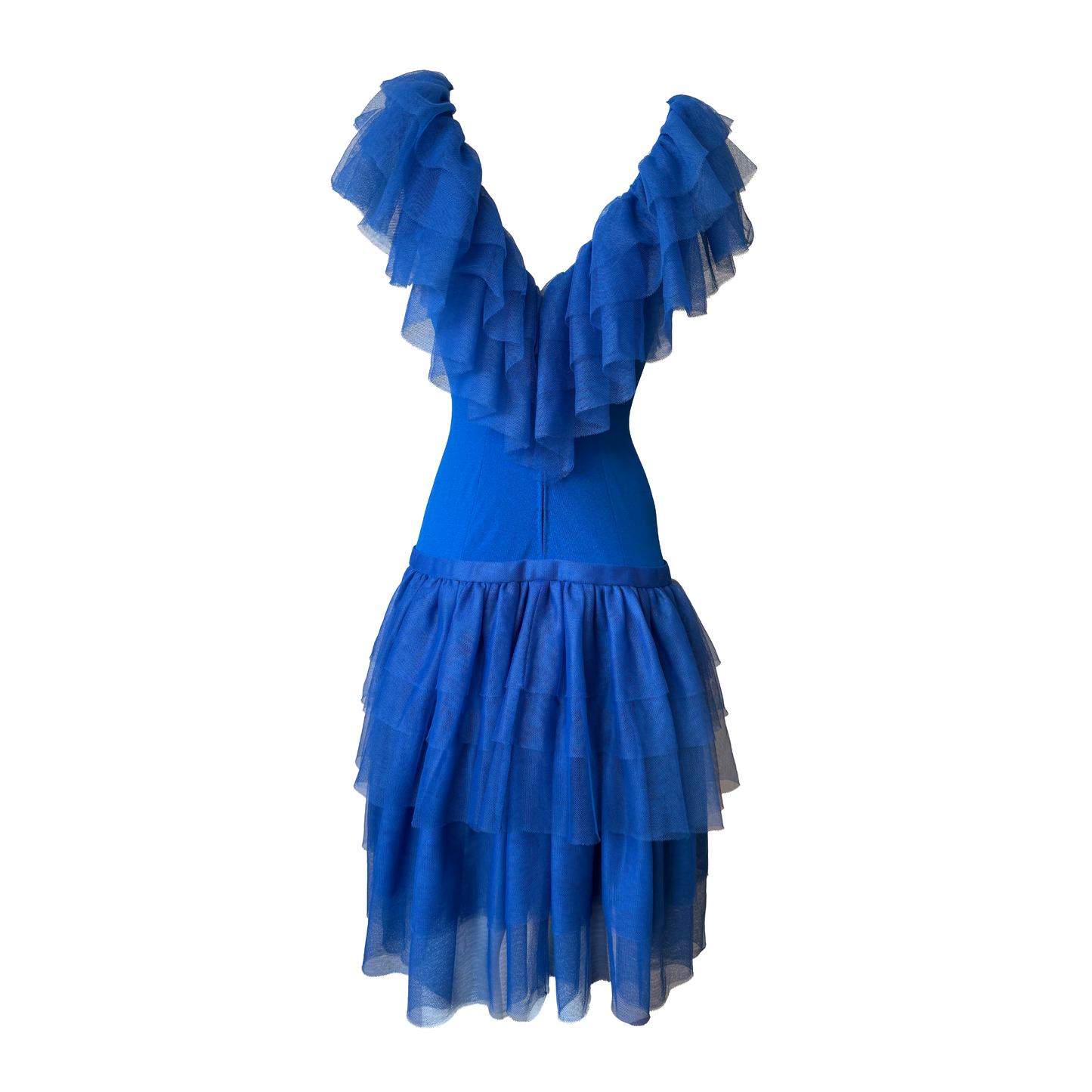 Loris Azzaro Blue Tulle Ruffle Dress