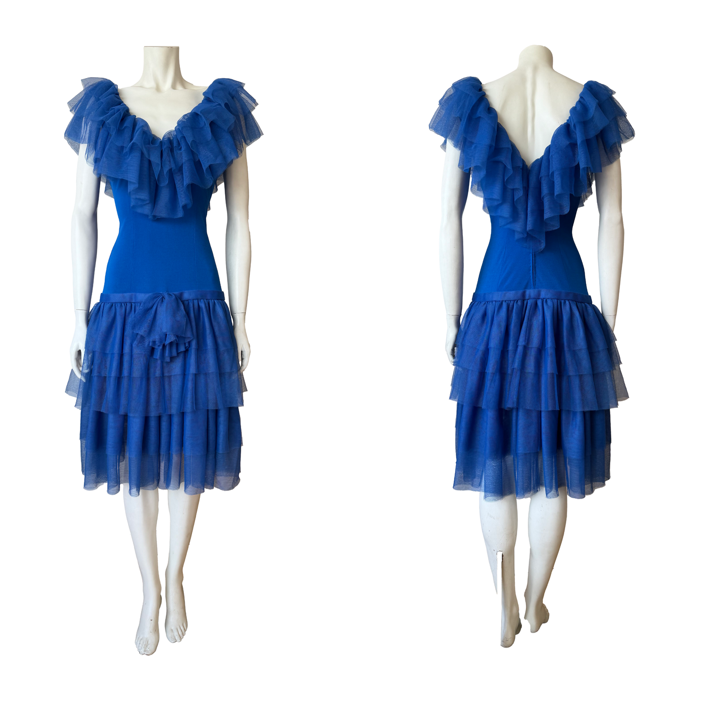 Loris Azzaro Blue Tulle Ruffle Dress