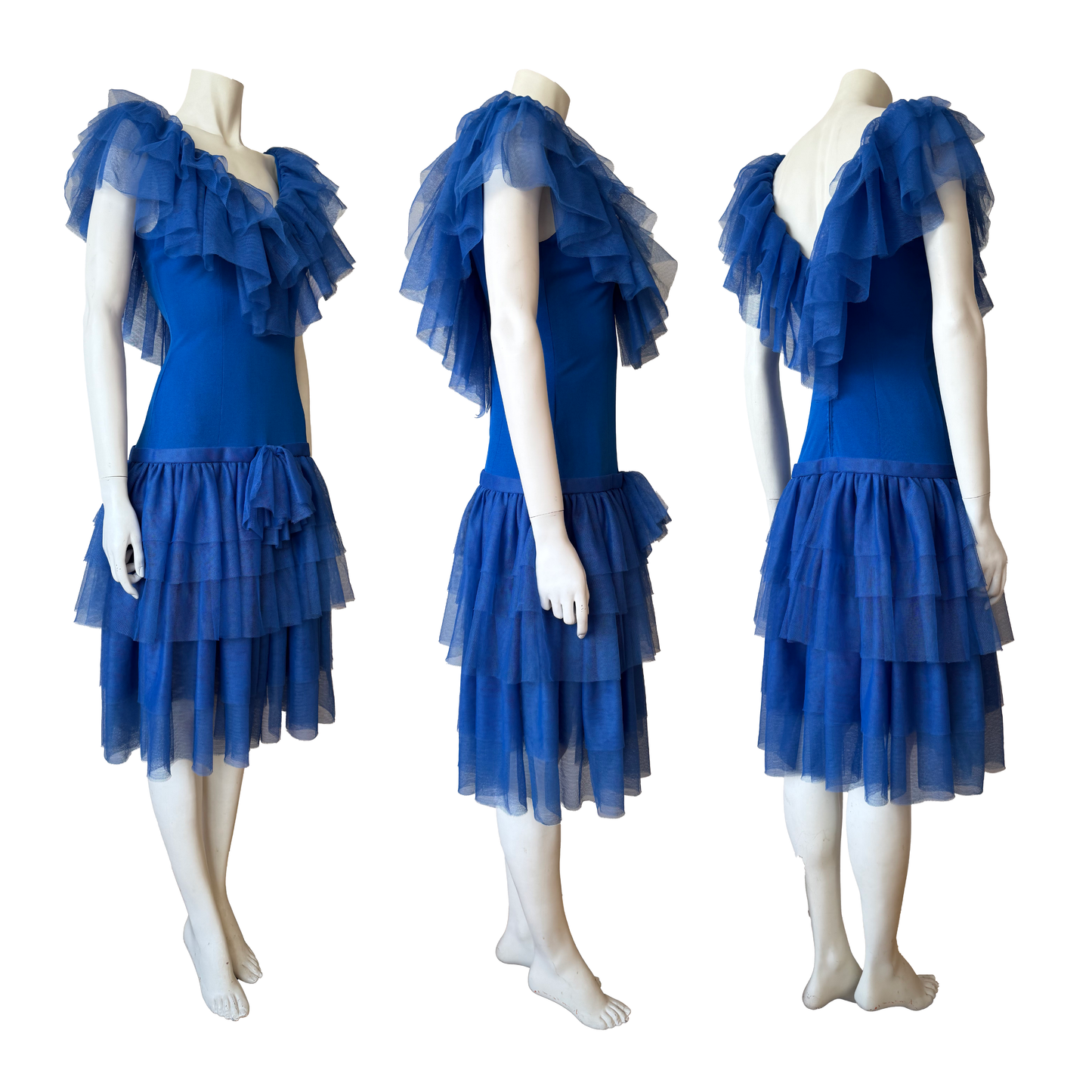 Loris Azzaro Blue Tulle Ruffle Dress