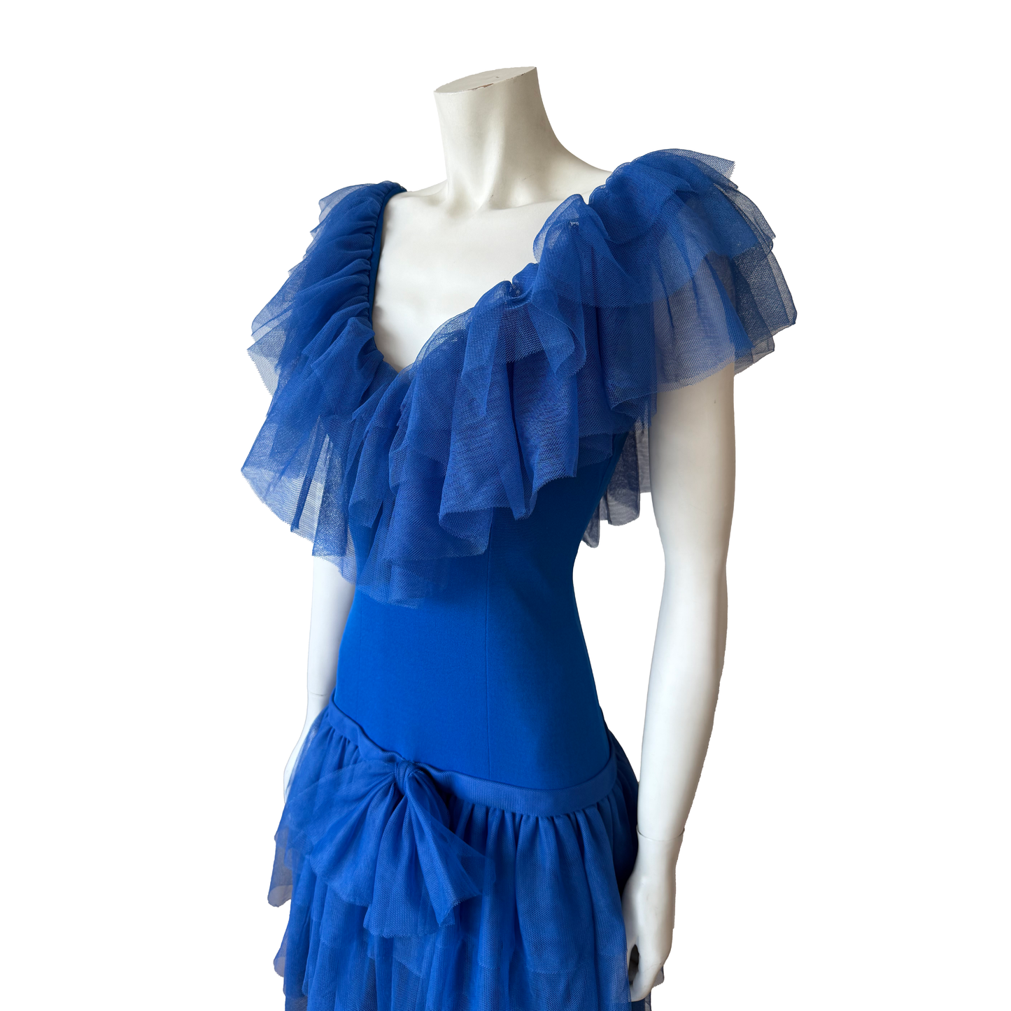 Loris Azzaro Blue Tulle Ruffle Dress