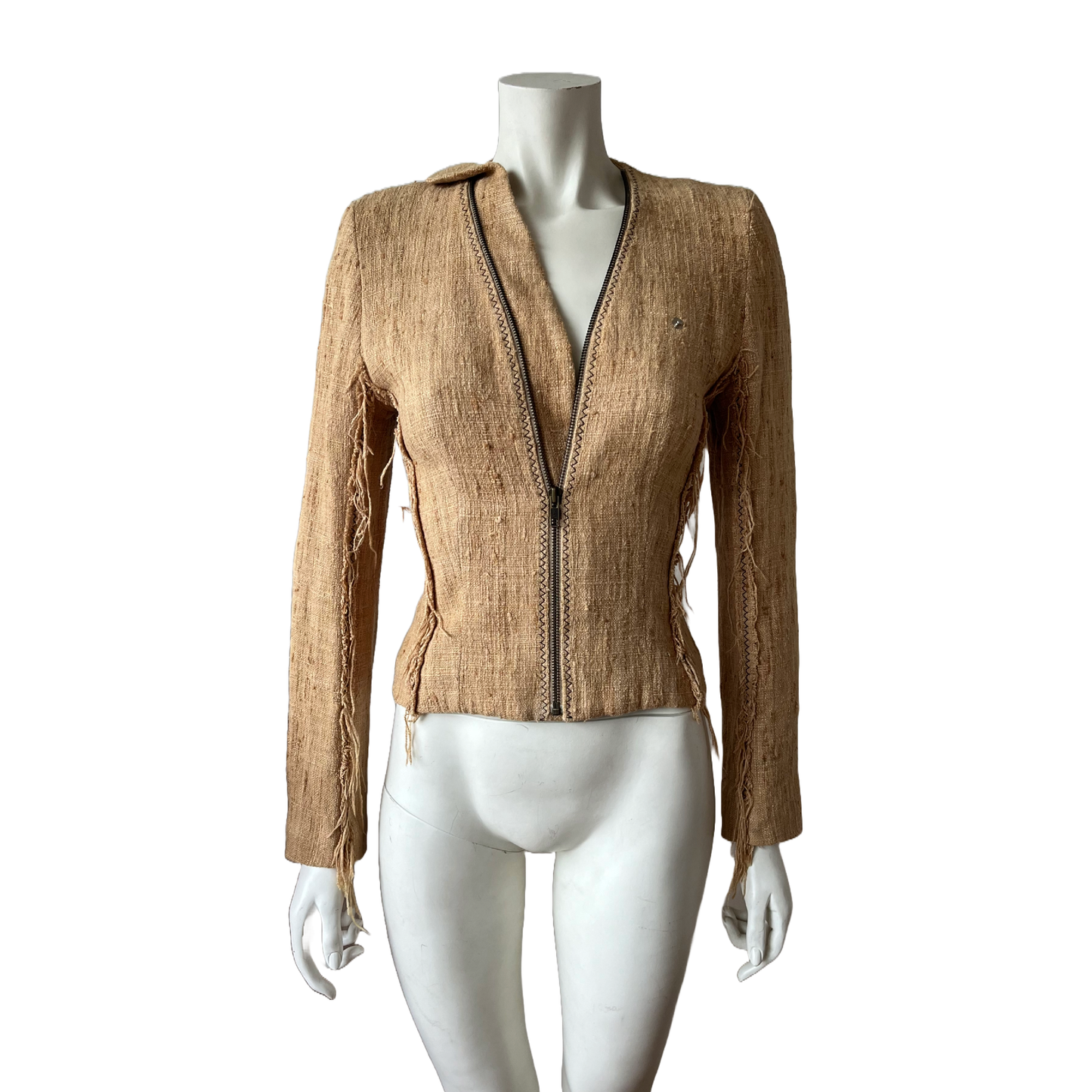 John Galliano SS 2001 Camel Silk Tweed Zip Jacket