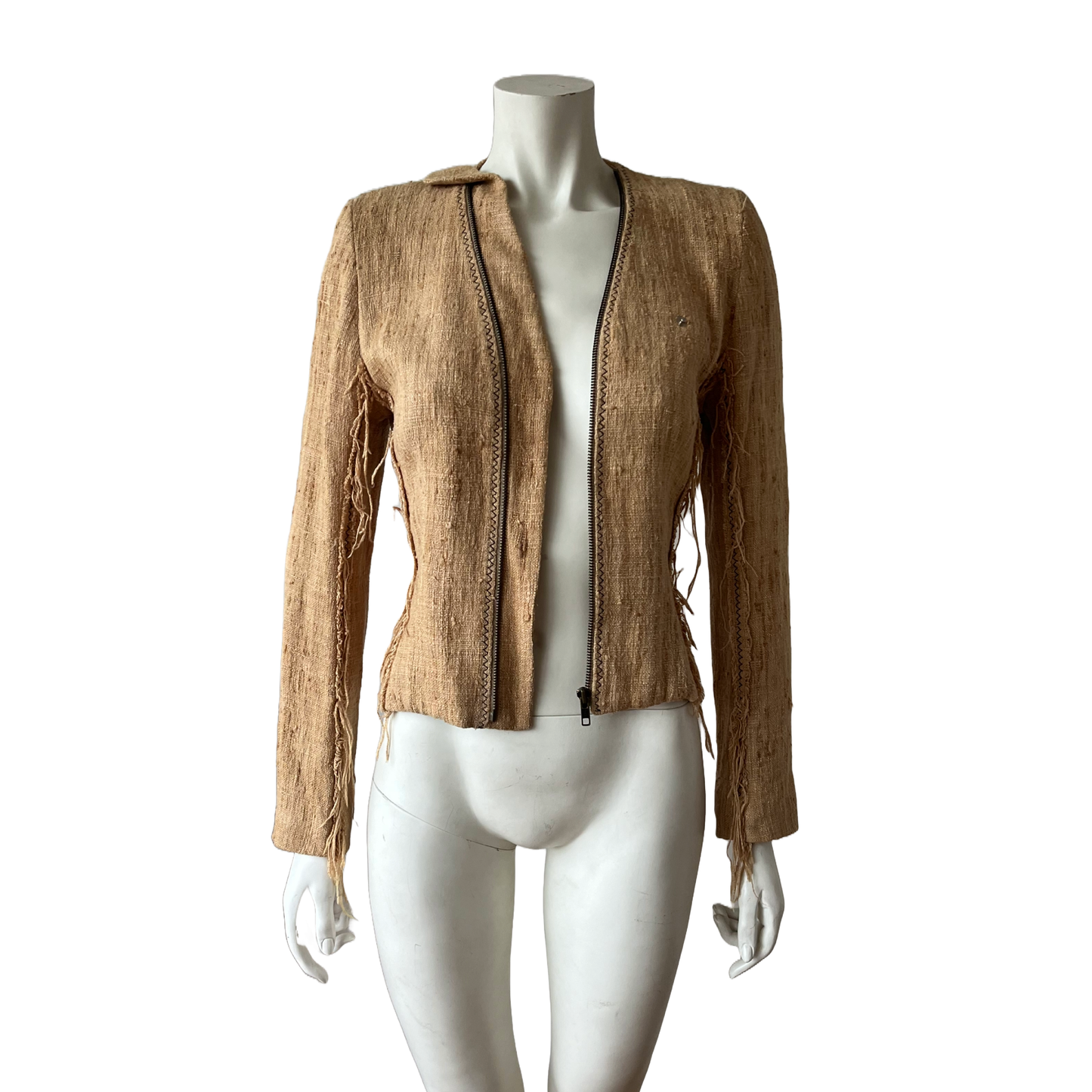 John Galliano SS 2001 Camel Silk Tweed Zip Jacket