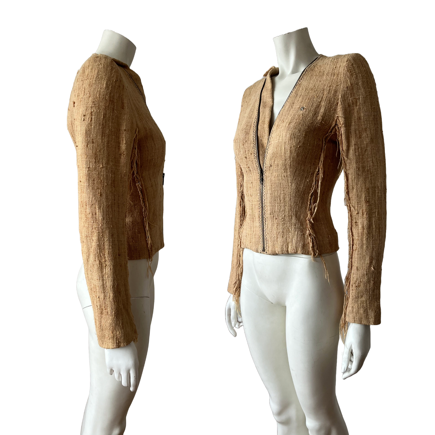 John Galliano SS 2001 Camel Silk Tweed Zip Jacket