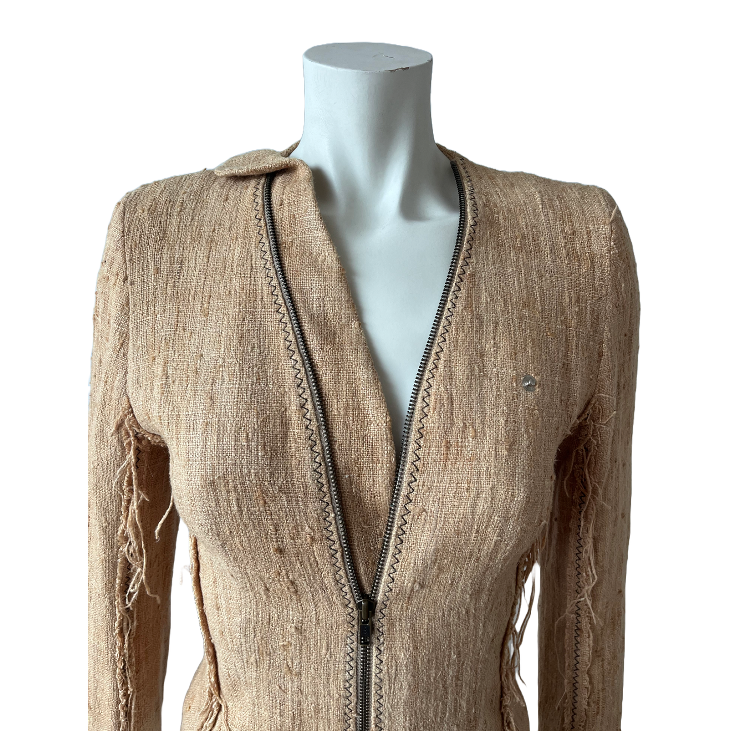 John Galliano SS 2001 Camel Silk Tweed Zip Jacket