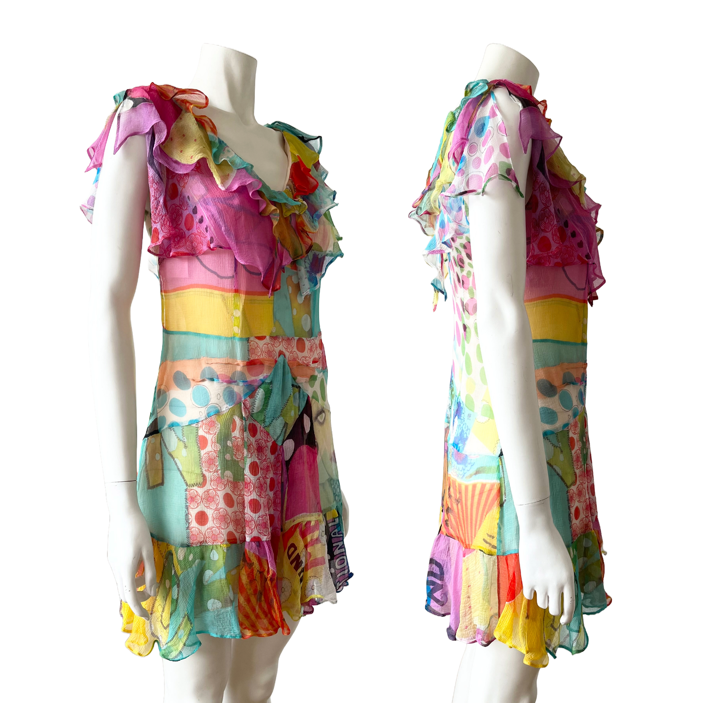John Galliano 2000S Rainbow Layered Silk Dress