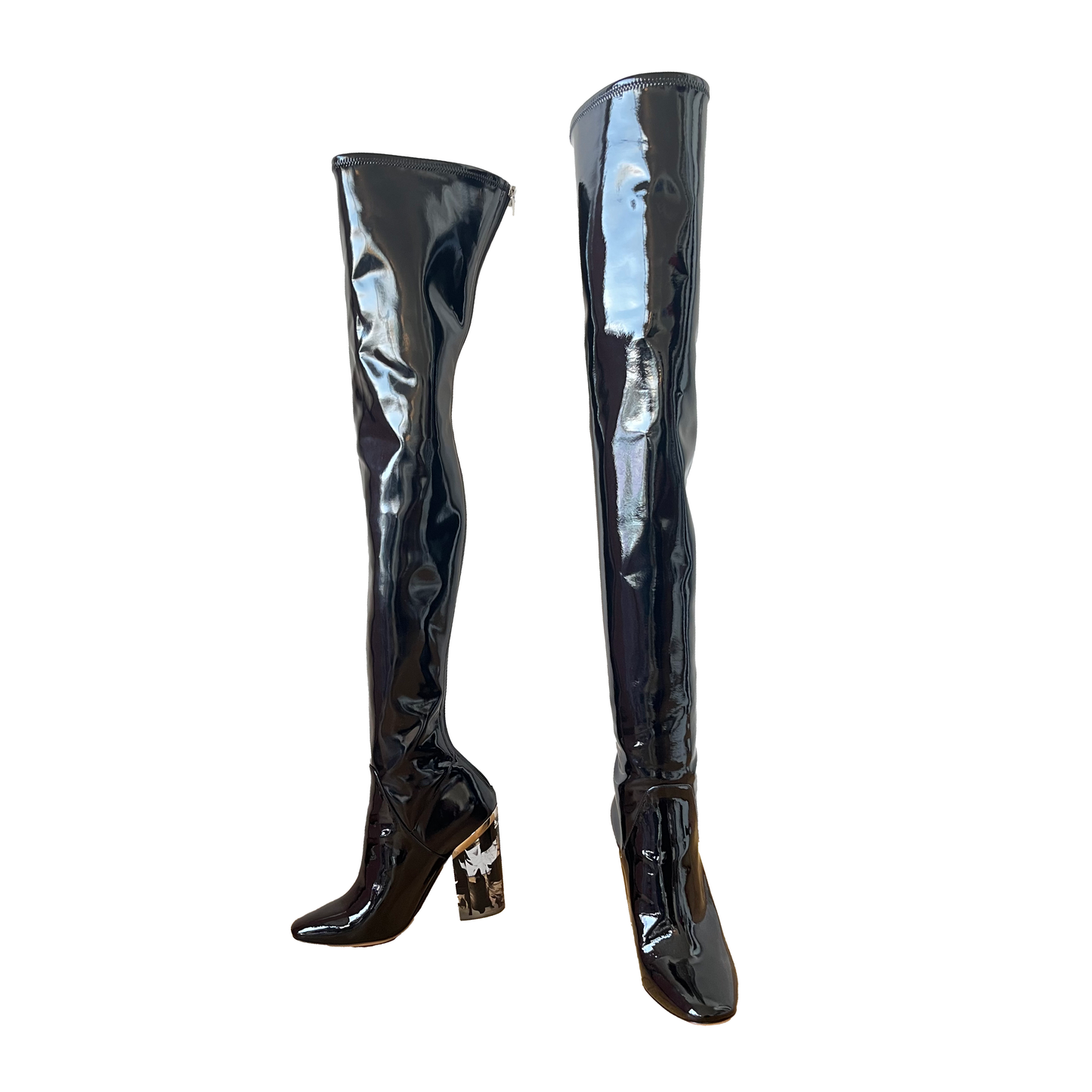 Christian Dior by Raf Simons AW 2015 Black Patent Leather Lucite Thigh-High Boots