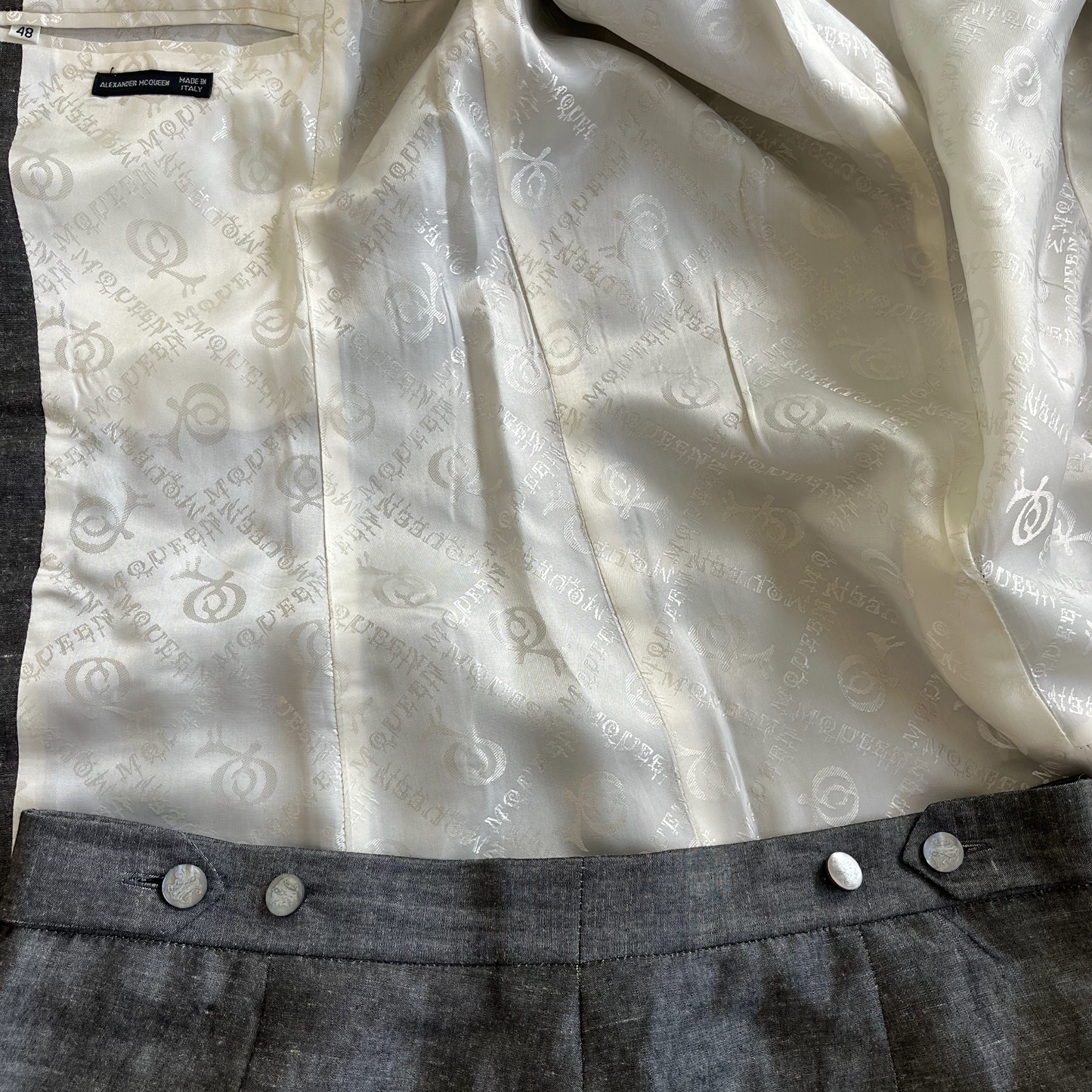 Alexander McQueen SS 1999 “No.13” Grey Embroidered Suit