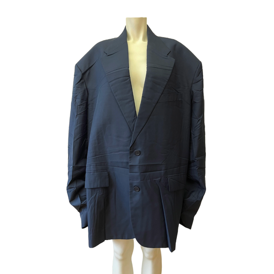 Balenciaga by Demna Gvasalia AW 2021 Afterworld Navy Wrinkled Oversized Blazer