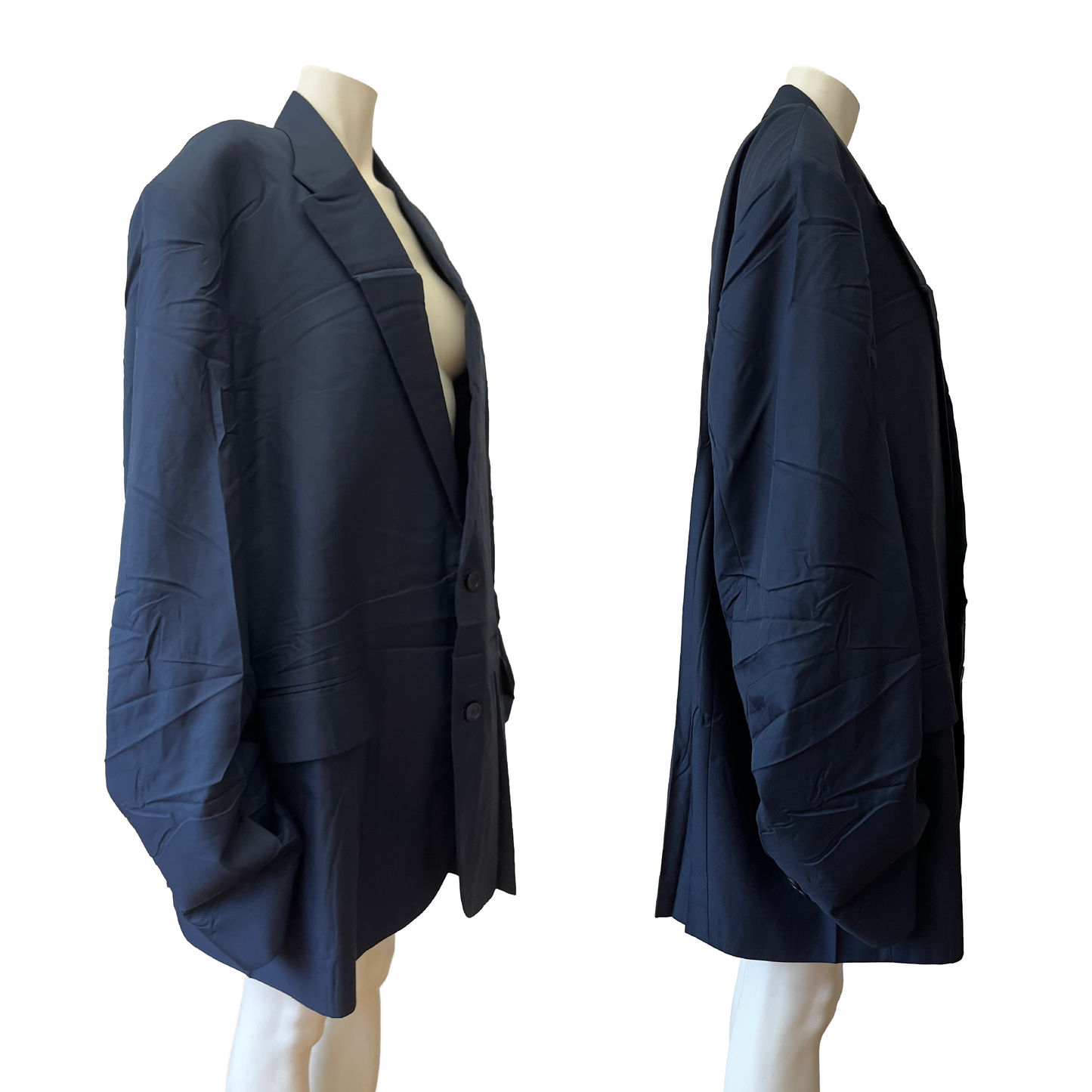 Balenciaga by Demna Gvasalia AW 2021 Afterworld Navy Wrinkled Oversized Blazer