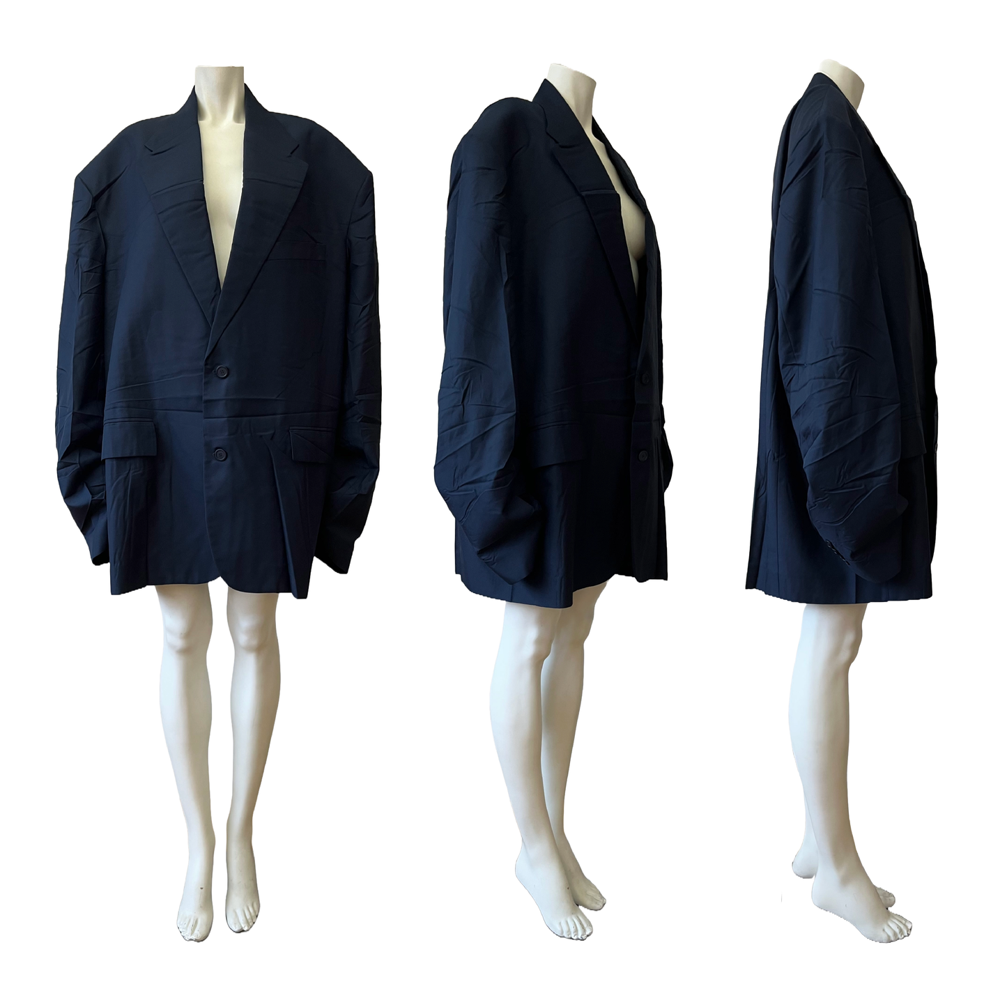 Balenciaga by Demna Gvasalia AW 2021 Afterworld Navy Wrinkled Oversized Blazer