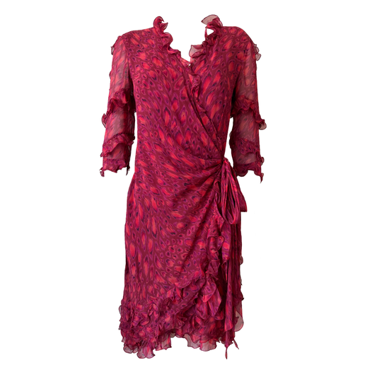 Emanuel Ungaro Silk Ruffle Wrap Dress