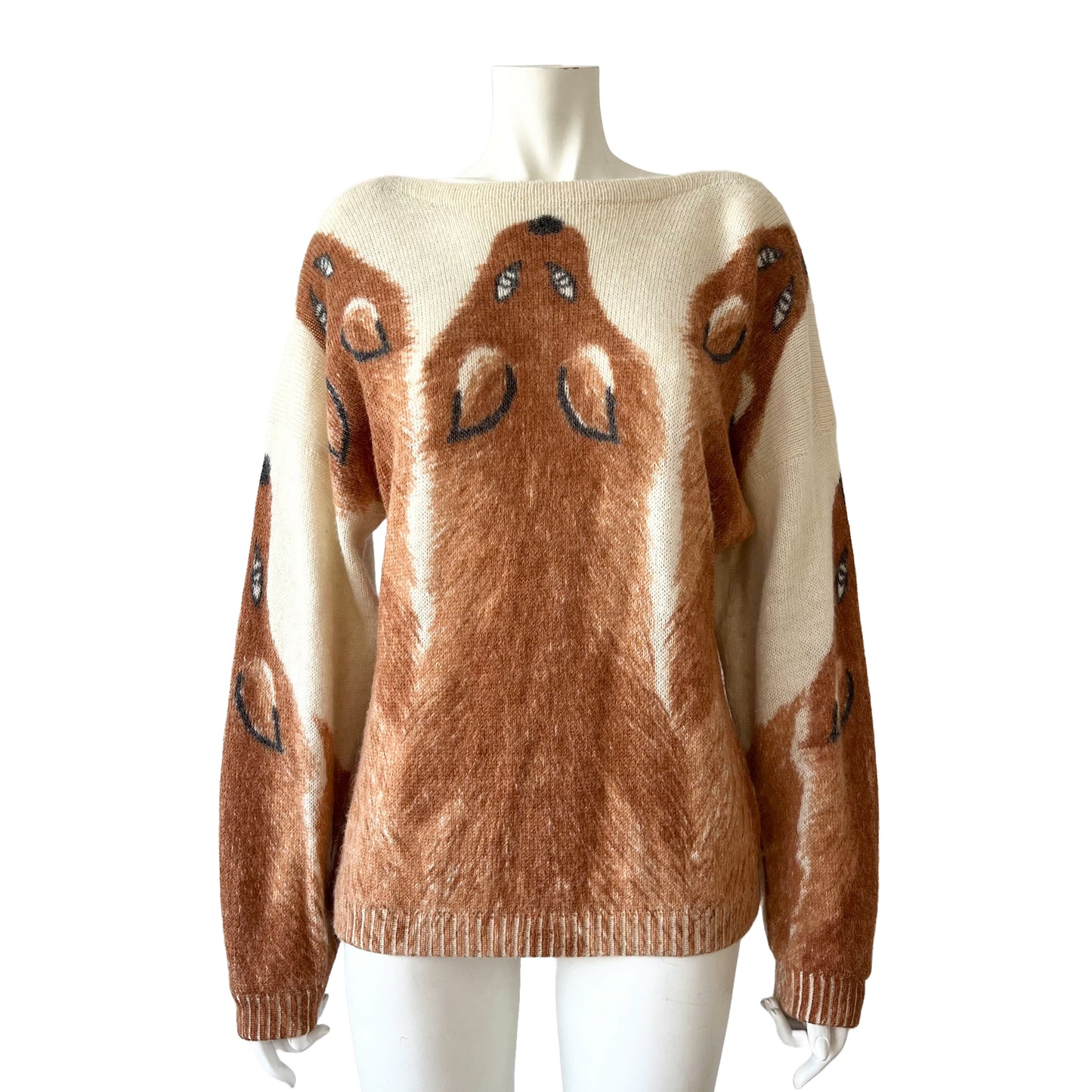 KRIZIA 80s Fox Sole Print Cream Angora Sweater