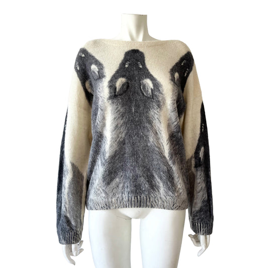 KRIZIA 80s Fox Sole Print Cream Angora Sweater