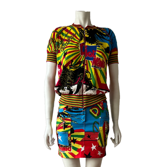 Christian Dior by John Galliano SS 2004 Rasta Mania Knit zip-up & Skirt Set