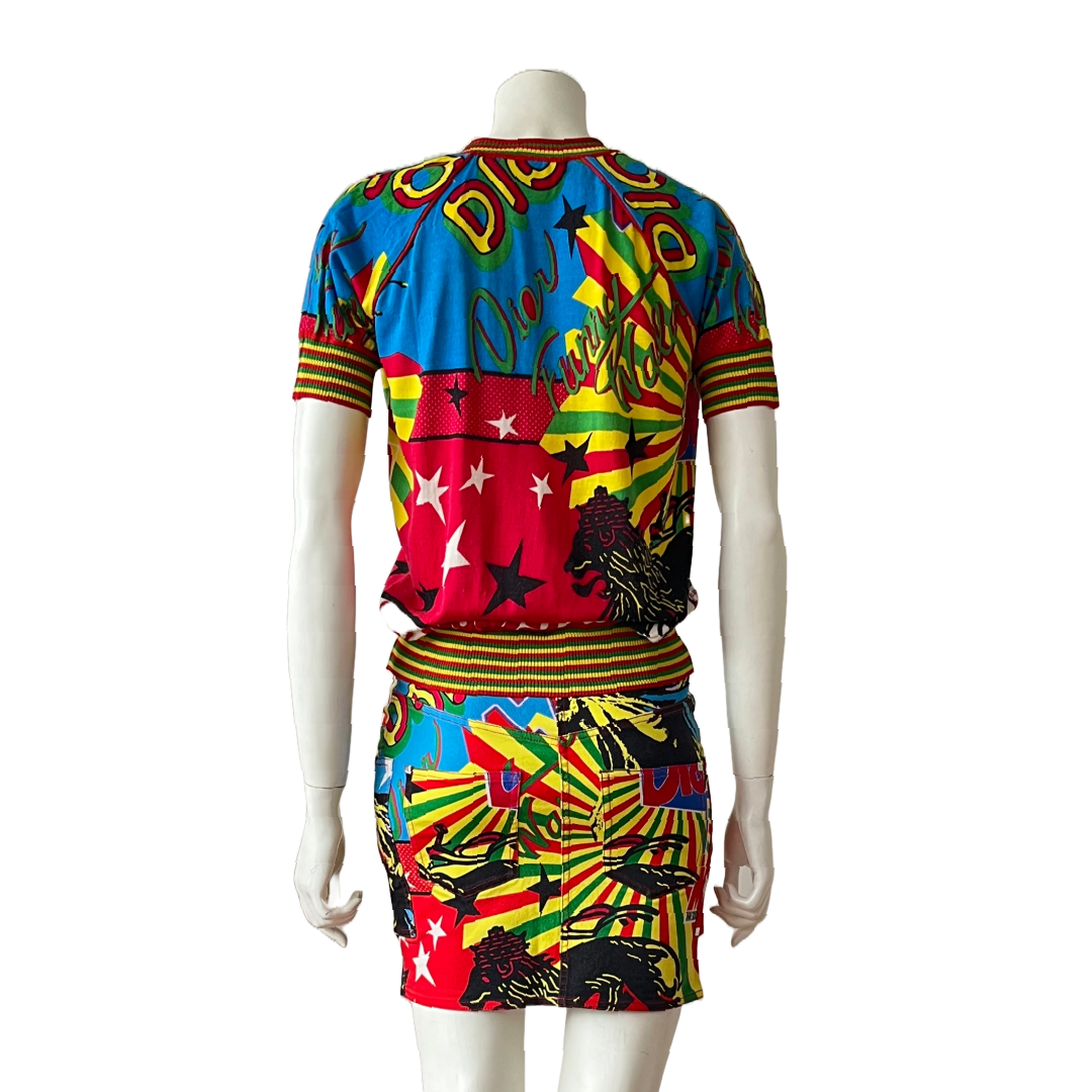 Christian Dior by John Galliano SS 2004 Rasta Mania Knit zip-up & Skirt Set