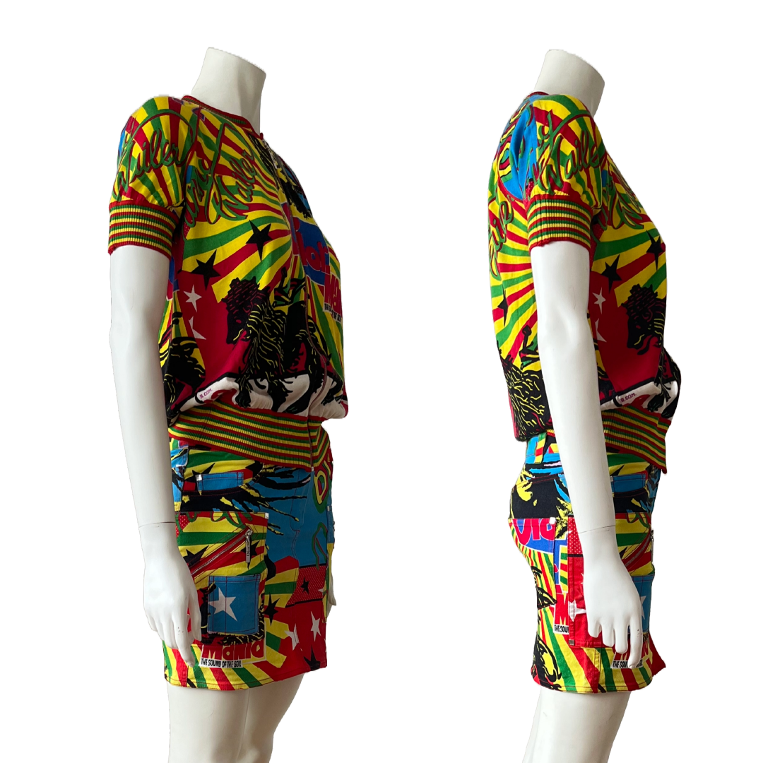 Christian Dior by John Galliano SS 2004 Rasta Mania Knit zip-up & Skirt Set