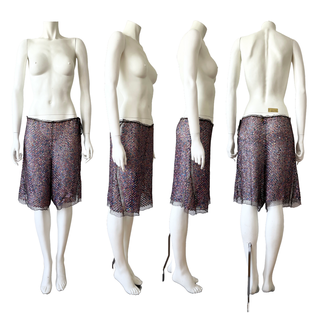 Fendi by Karl Lagerfeld early 2000s brown embellished fishnet shorts